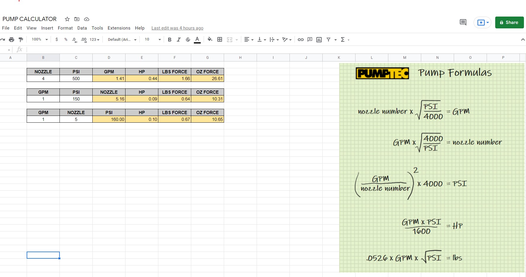 PUMP CALCULATOR